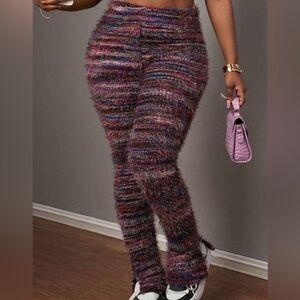 Fuzzy Multicolor Knit Pants - Women's Cozy Pants